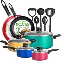 NutriChef NCCWCOR15 15 Piece Non-Stick Cookware Set PFOA/PFOS Free (Open... - $49.49