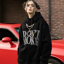HOUZHOU Black Goth Rhinestone Hoodie Streetwear Women  Pullover Harajuku Oversiz - £74.30 GBP