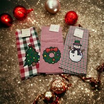 3 Dii For The Home Christmas Plaid Dish Tea Towels Farmhouse Snowman Tree Wreath - £14.29 GBP