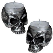 Alchemy Gothic 2 Jawless Skull Resin Tea Light Candle Holder Antiqued Si... - $19.95