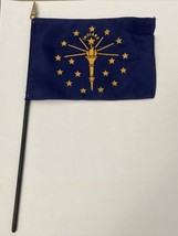 New Indiana State Mini Desk Flag - Black Wood Stick Gold Top 4” X 6” - £6.29 GBP