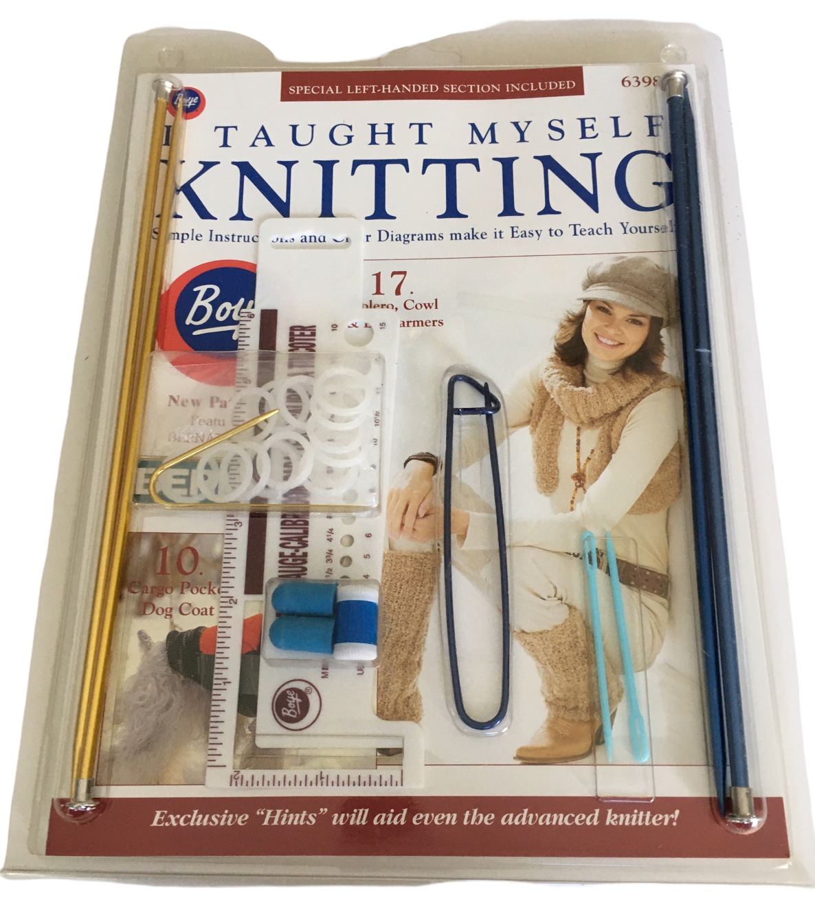 Boye Knit Kit I Taught Myself Knitting Book Single Point Needles sz 6 8 Holder - $13.99