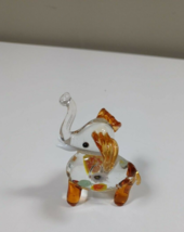 Elephant hand blown clear glass miniature figurine crystal sculpture brown (505) - $4.95