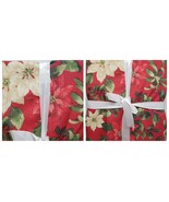 Tablecloth 60&quot; Round CHRISTMAS WHITE &amp; RED POINSETTIA FLOWERS Printed Fa... - $51.99