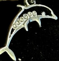 Vintage 925 Sterling Silver Jumping Open Face Dolphin w/ Clear CZ’s Pendant .4g - £12.41 GBP