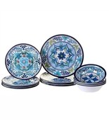 12-Piece Melamine Dinnerware Plates Bowls Set with Blue Floral Pattern - $180.34 CAD
