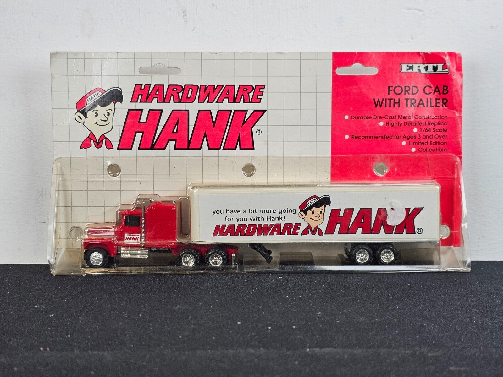 1991 ERTL Toy Hardware Hank Ford Cab With Trailer 1/64 Scale Semi New In Package - £35.57 GBP