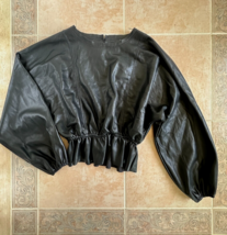 Olivaceous Faux leather top Long sleeve elastic waist Women size S - £34.31 GBP
