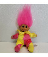 Vintage Russ Berrie Troll Pink Yellow Clown Jester Plush Doll Pink Hair - $10.76 CAD
