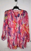 Lot Of 2 Soft Surroundings Sz Small Sheer Button Layer Tops Abstract Floral - $18.70