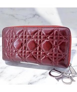 Christian Dior Cannage Leather Long Zip Wallet Wine Red Logo Charm MWa0494 - $300.88 CAD