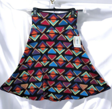 LuLaRoe Azure Skirt Womans Small Bright Geometrical Pattern Midi Flare B... - $16.82