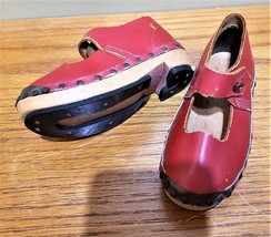 Vintage Child&#39;s RED Gibson Style Wooden Dance CLOGS w Resin Soles Buckle... - £159.67 GBP