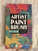 Benicci Paint Brush Set of 16 + 1 Flat Brush Pallete Knife & Sponge Nylon Hair  - £23.94 GBP