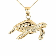 10k Yellow Gold Sea Turtle Charm Pendant Necklace - £162.97 GBP+