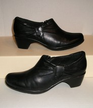 CLARKS Women&#39;s Black Leather Dress Heel Zipper Loafers Booties Shoes Siz... - £14.94 GBP
