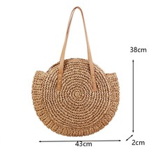 Round Straw Beach Bag Vintage Handmade Woven Shoulder Bag Raffia Circle Rattan B - £29.63 GBP