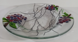 Large Clear Hand Blown Art Glass Dish Bowl With 3D Applied Grapes 12 1/2&quot; Fruit - £44.01 GBP