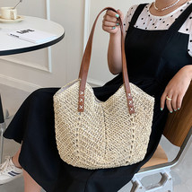 Round Straw Beach Bag Raffia Circle Rattan Bags Vintage Shoulder Bag Bohemian Su - £21.59 GBP