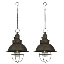 Set of 2 Antique Farmhouse LED Pendant Light Battery Operated Timer Accent Lamps - £73.07 GBP