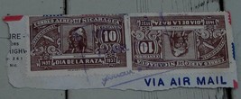 Set of 2 Vintage Used Correo Aereo Nicaragua 10 Dia de la Raza Stamp, GD... - $3.95