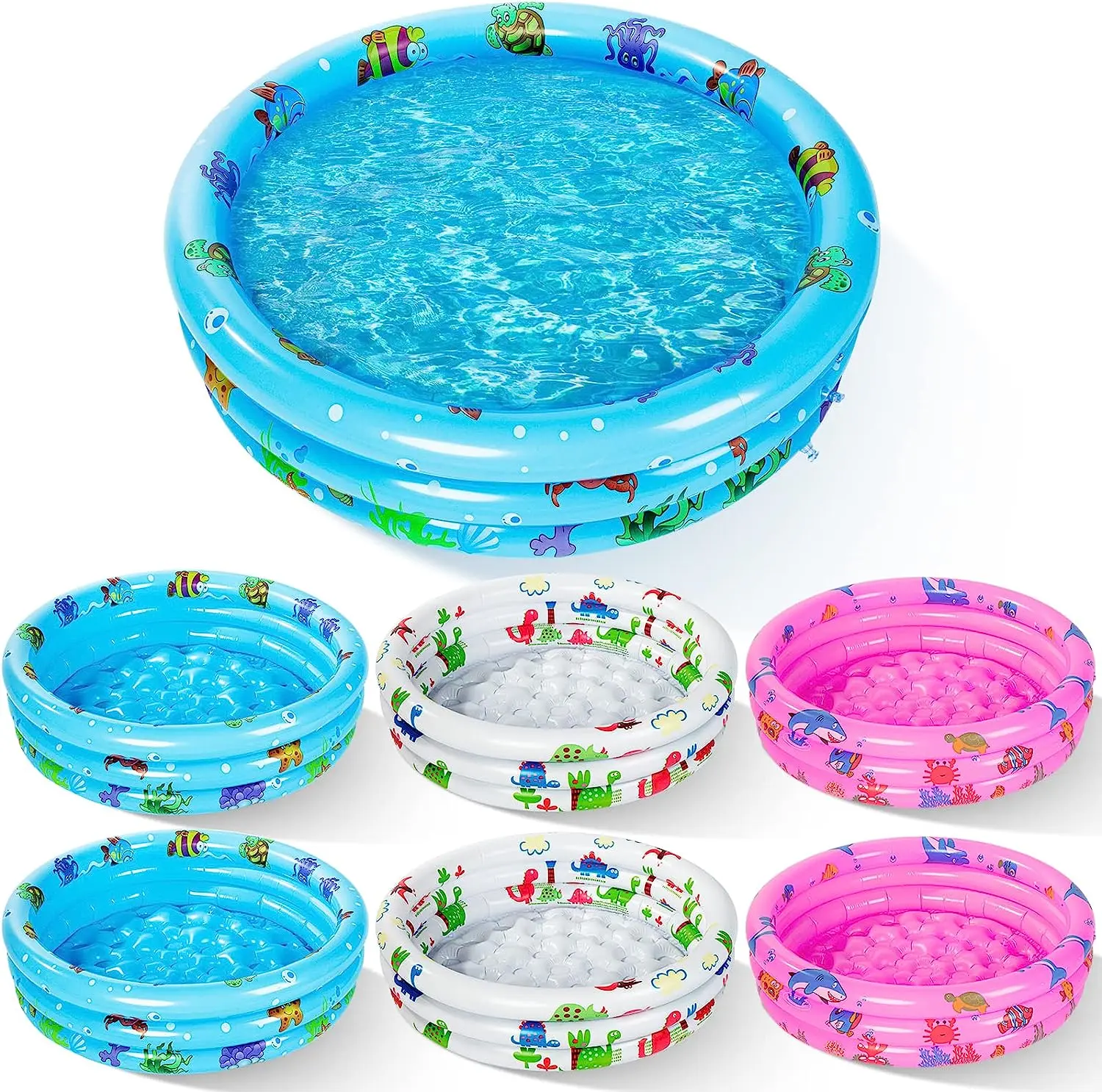 80*30cm Kiddie Pool with Inflatable Bottom Sea Fish Baby Swimming Pool Round Kid - £24.15 GBP