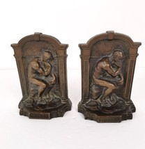 Rodin Thinker Bookends Art Deco Cast Bronze Clad Pair LDB Co Vintage Cir... - £95.24 GBP