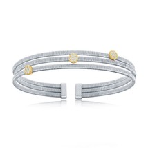 Sterling Silver Round CZ Triple Wire Bangle, Bonded with 14K Gold Plating - £225.42 GBP