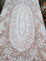 Vintage Lace Floral Tablecloth Ecru 53&quot; x 80&quot;  C11 - £48.11 GBP