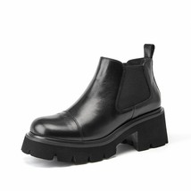 BeauToday Chelsea Boots Women Cow Leather Square Toe Elactic Band Closure Platfo - £187.54 GBP