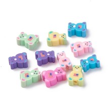 10 Polymer Clay Bear Beads Assorted Lot 12mm to 14mm Animal Jewelry Supplies - $2.75