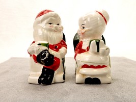 Santa and Mrs. Clause Porcelain Salt &amp; Pepper Shakers, Exchanging Gifts,... - £11.57 GBP