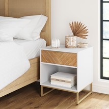 Nathan James Kensi Nightstand Side Accent Or End Table With Storage, White/Gold - $155.97