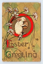 Easter Greeting Art Nouveau Bunny w Egg Daisy Flowers Gilt UNP DB Postcard K14 - £13.17 GBP