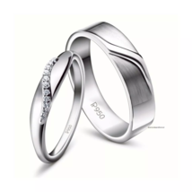 Lab-Created Round Diamonds 925 Silver Simple Wave Design Pretty Couple R... - $793.47