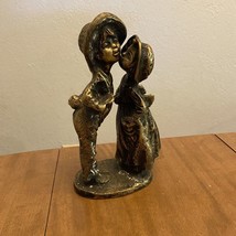 Antique Vtg Brass Girl Kissing Boy Statue Figurine - £30.47 GBP