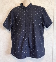 Men’s Molokai Surf Co Collared Button Down Shirt Navy Blue Shark Fish Si... - $21.66