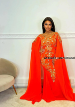 Moroccan Abaya Maxi Royal Casual Orange Dress Kaftan Dubai Long Bridesmaid Gown - £148.12 GBP