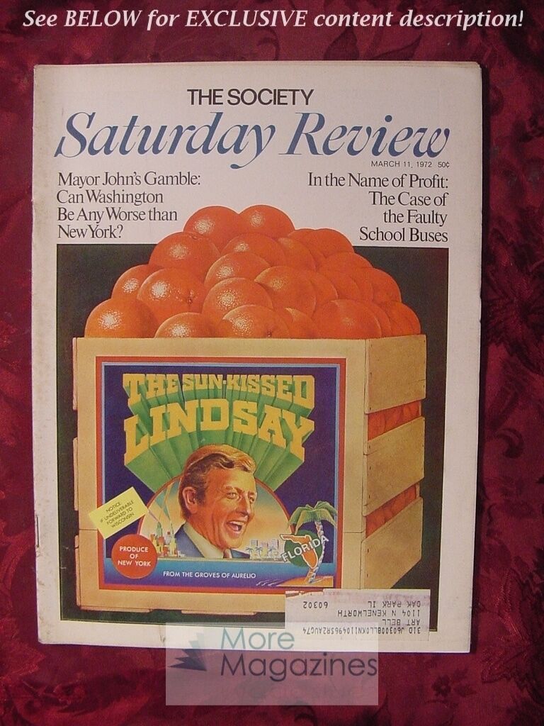 Primary image for Saturday Review March 11 1972 JOHN LINDSAY LEO ROSTEN RONALD P. KRISS