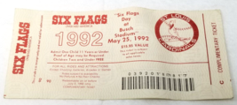 Six Flags Day at Busch Stadium Ticket 1992 St. Louis Cardinals Child Vtg - £11.91 GBP