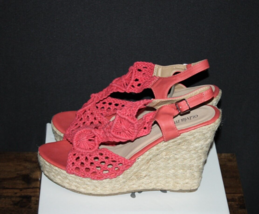 Olivia Miller Womens Crochet Espadrille Buckle Back Wedge Sandals Size 10 NEW - £21.23 GBP