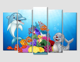 Cute Cartoon Underwater World Canvas Print Children Room Wall Art Kids Canvas Ar - £39.16 GBP