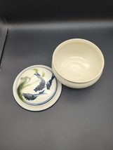 Hand Painted Vintage Koi Serving Bowl With Lid Signed Asian Pottery  - $131.44