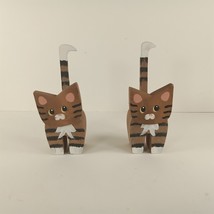 2 Brown Painted Wooden Cat 4.25&quot; Mini Cute Pet-Themed Figure Decorations - $7.85