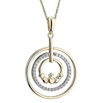 0.20CT Diamante Natural Claddagh Colgante Círculo Collar 14k Plata Bañada en Oro - £221.50 GBP