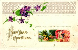 Vtg Postcard John Winsch Signed Embossed New Years Greetings Horseshoe Flowers - £6.98 GBP