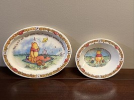 Vintage Classic Winnie the Pooh And Piglet Picnic Melamine Oval Plate &amp; ... - £16.23 GBP