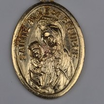 Sainte Anne De Beaupre Baby Jesus Catholic Medal Pendant 2 Sided Gold Tone - £7.86 GBP