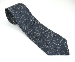 Dunhill London Navy Blue Silk Tie White Lines and Dots Made in England - £14.06 GBP