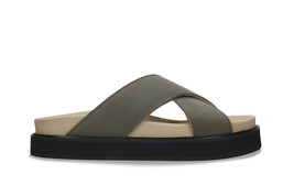 Vegane grüne flache Sandale Pantolette gepolstert Sohle Plateau Latschen... - $126.79